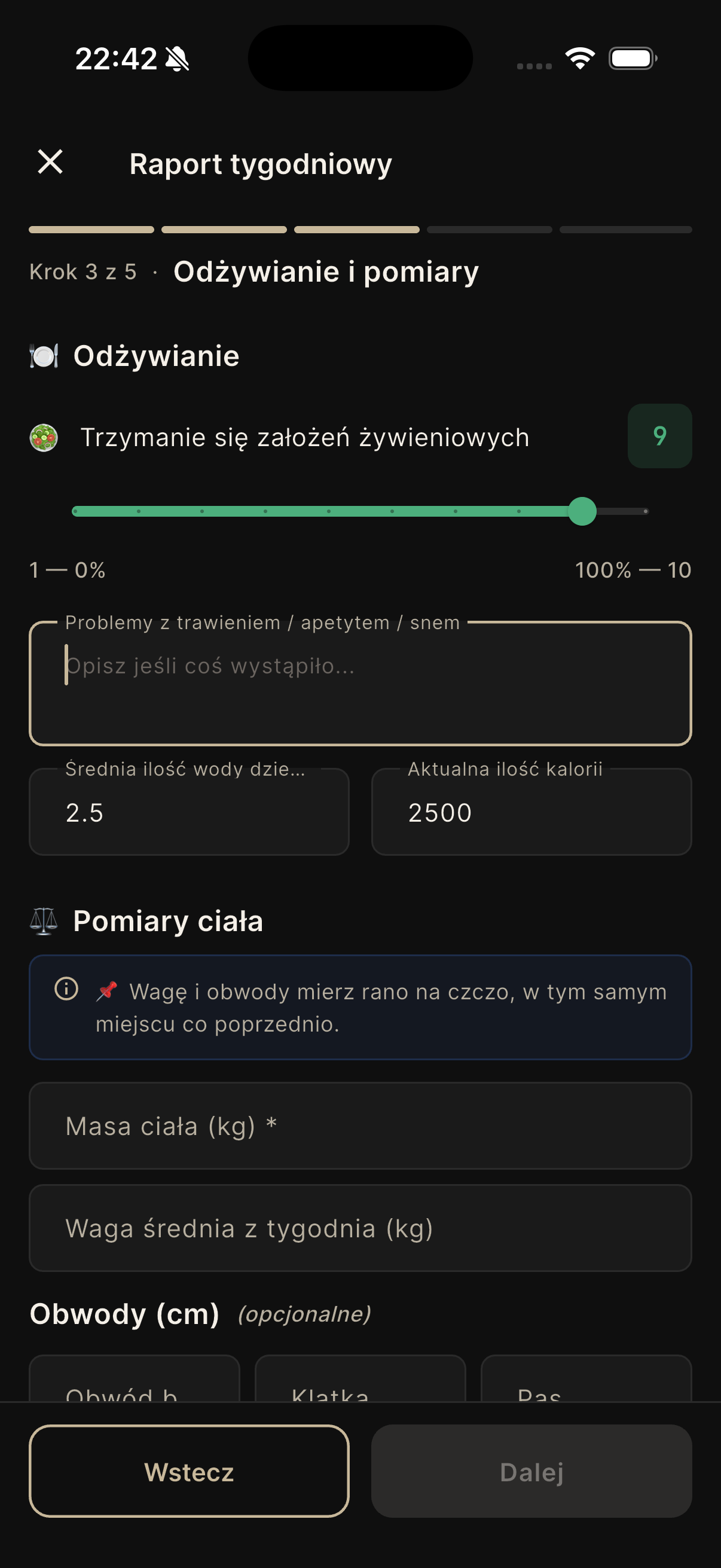 Krok 3 - Odżywianie i pomiary
